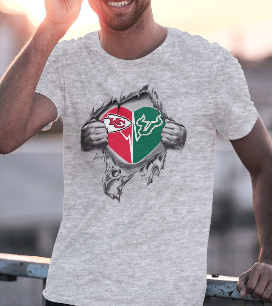 Kansas City Chiefs And South Florida Bulls Heart T-Shirt