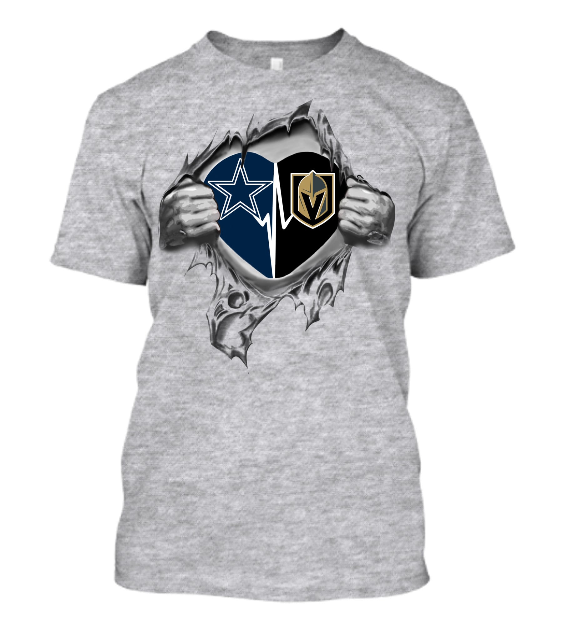 Cowboys Knights Heart Logo Tear Design Iconic Sports Fusion T-Shirt