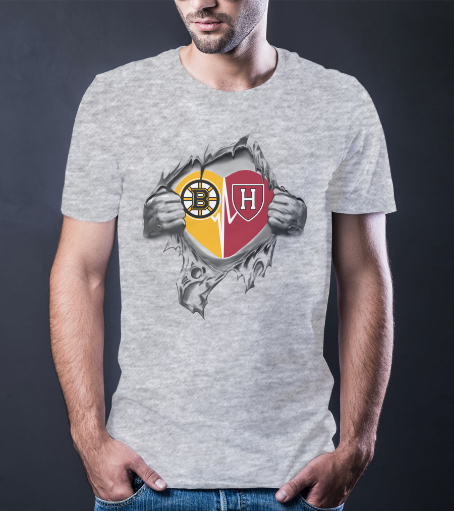 Bruins Harvard Crimson Heart Logo Emblem Fusion T-Shirt