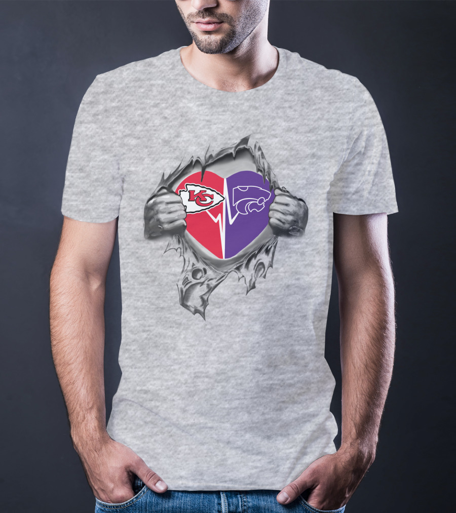 Kansas Chiefs Kansas State Wildcats Heart Logo Split T-Shirt