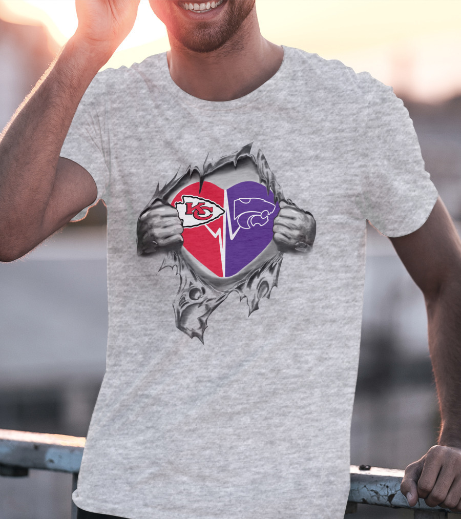 Kansas Chiefs Kansas State Wildcats Heart Logo Split T-Shirt