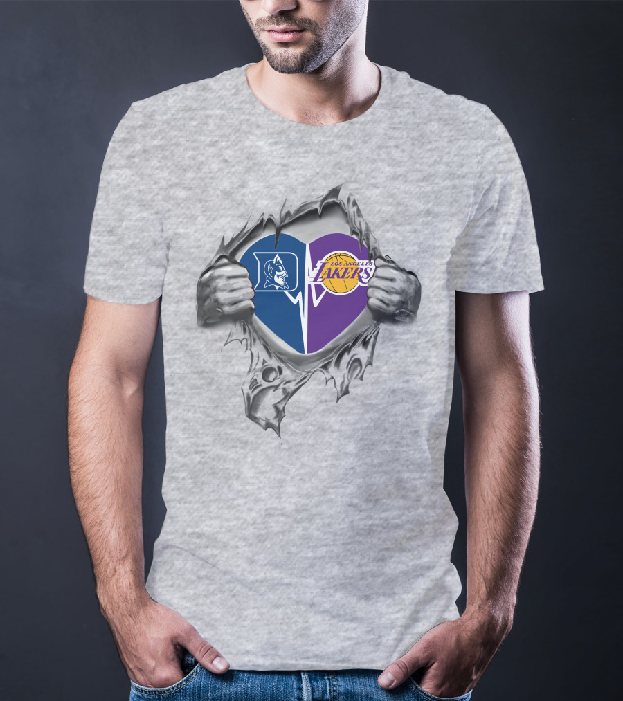 Lakers Duke Heart With Blue Devil And Los Angeles Basketball T-Shirt