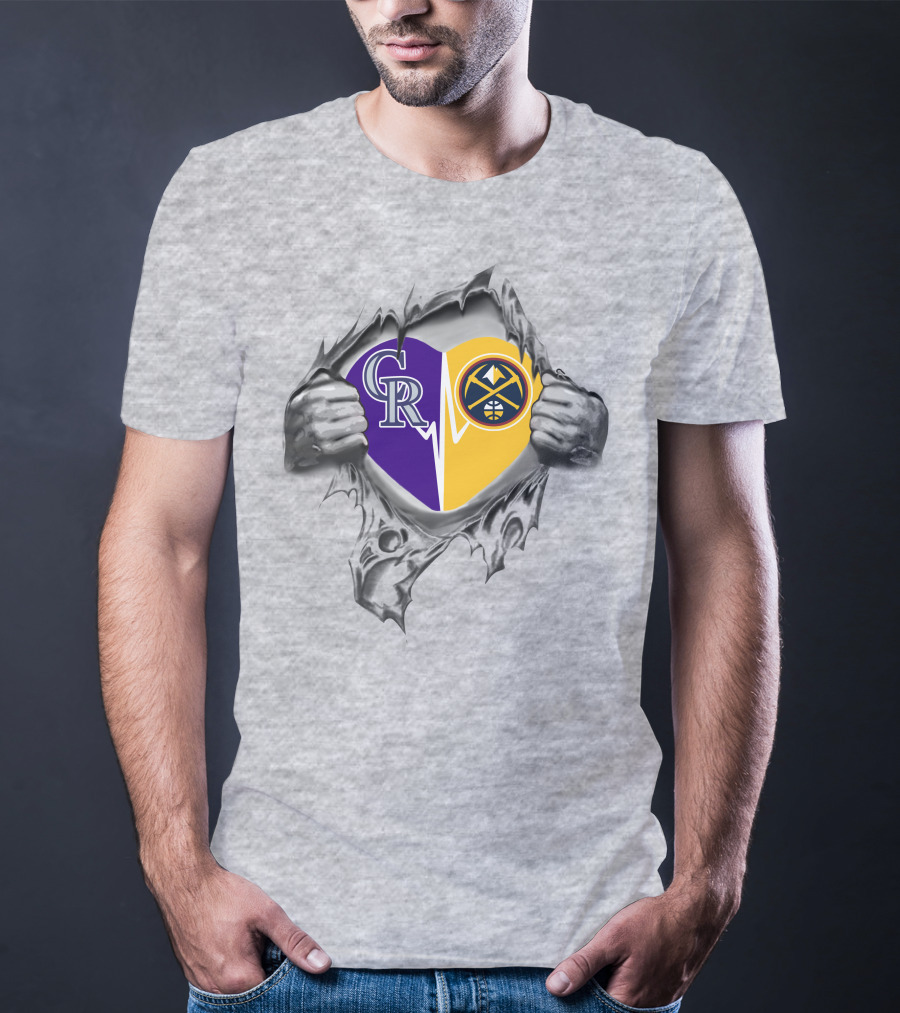 Rockies Nuggets Heart Logo With Torn Hands T-Shirt