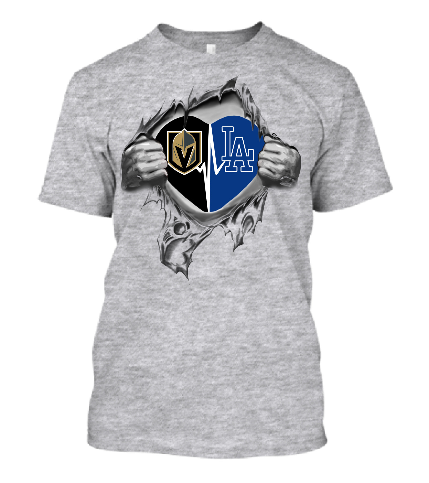 Dodgers La Knights Heart Emblem Peeking Through Tear T-Shirt