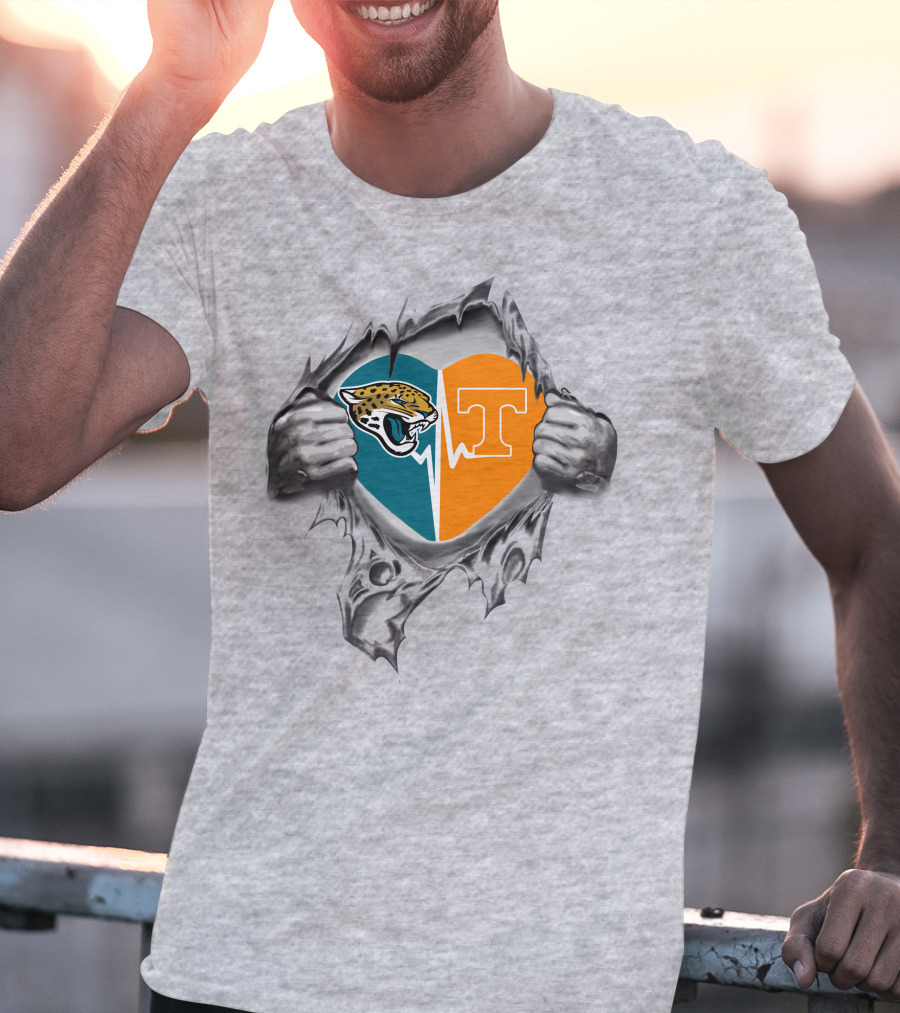 Jaguars Tennessee Volunteers Heart Logo Fusion Peeling T-Shirt