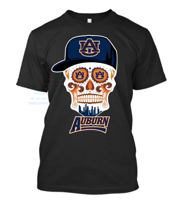 Auburn Tigers Skull Sugar Skull Design With Cap T-Shirt