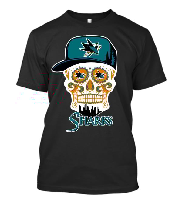 San Jose Sharks Skull With Logo And Cityscape Elements T-Shirt