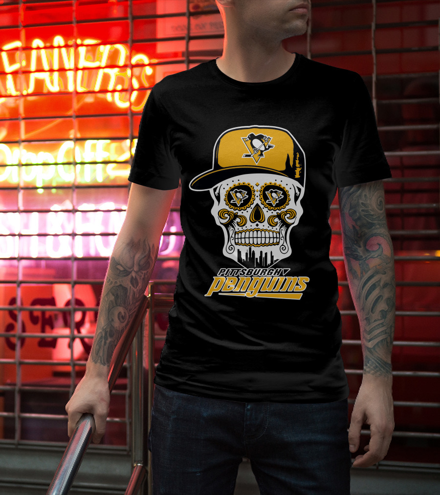 Pittsburgh Penguins Skull With Hat And Team T-Shirt