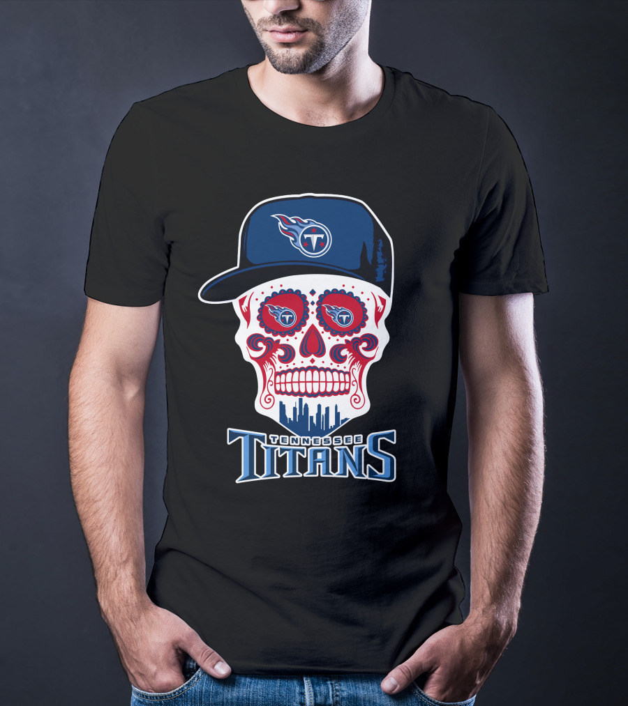 Tennessee Titans Skull Sugar Skull Art With Cap T-Shirt