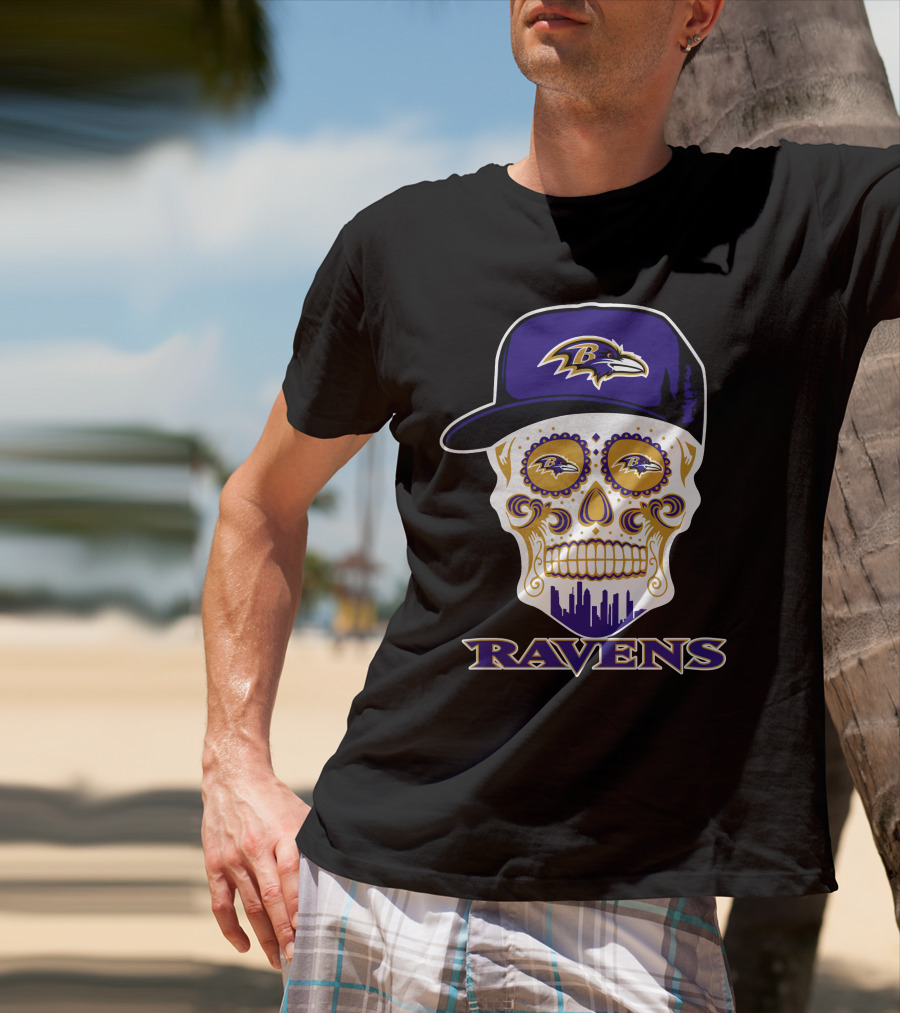 Ravens Skull With Hat And Baltimore Ravens T-Shirt