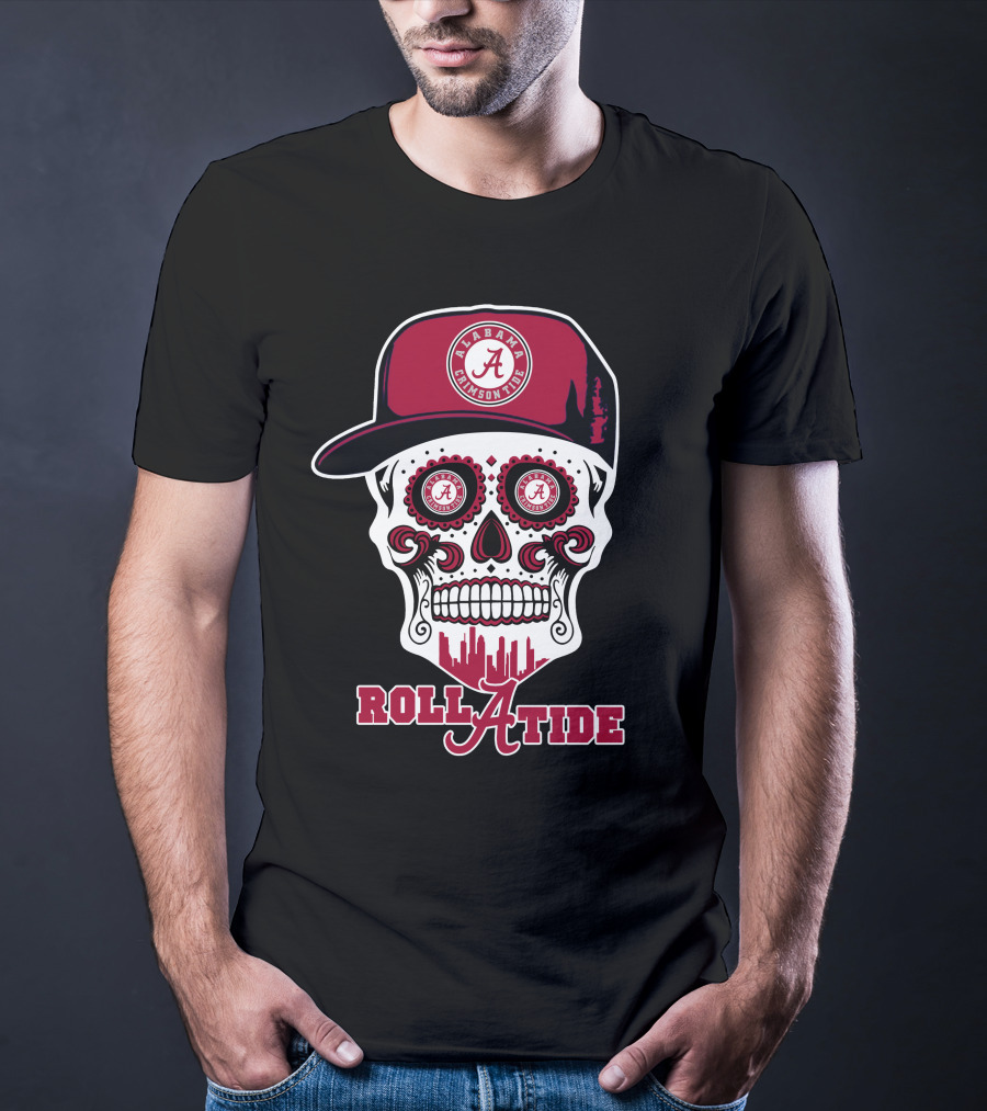 Roll Tide Alabama Crimson Tide Skull Hat T-Shirt