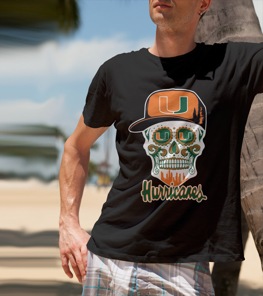 Miami Hurricanes Skull Orange And Green U Cap T-Shirt