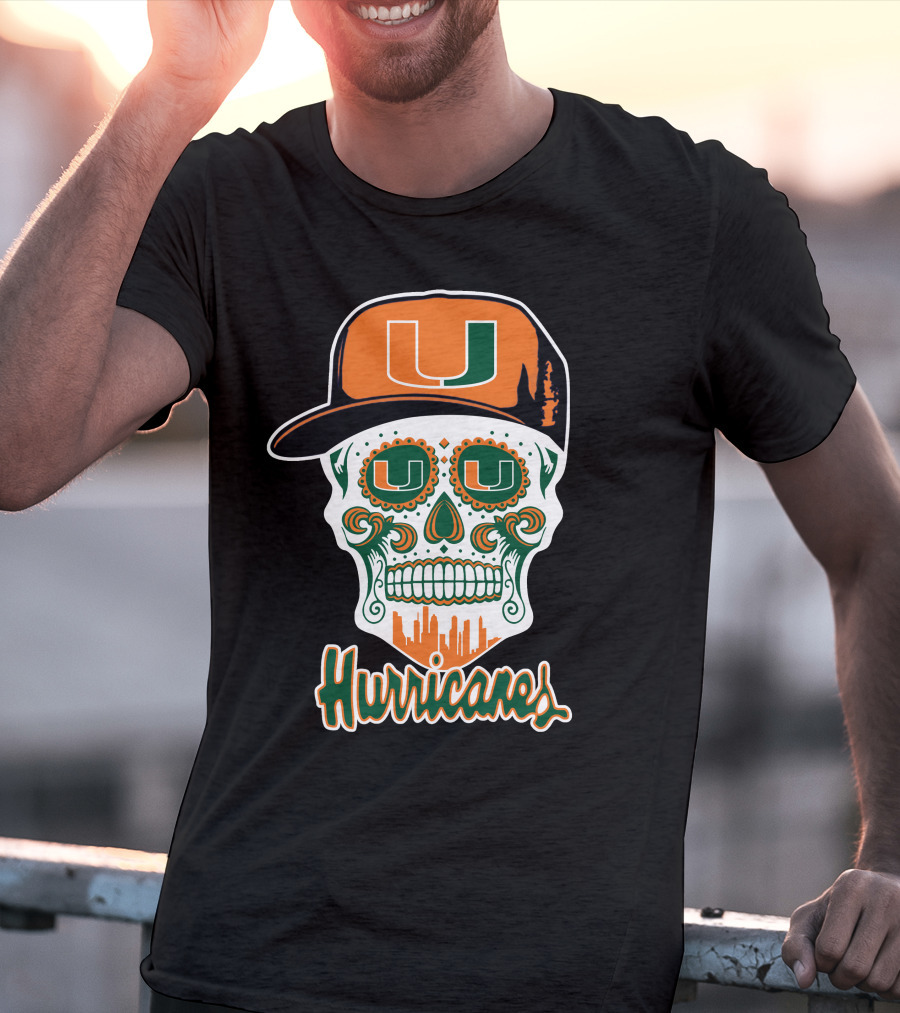Miami Hurricanes Skull Orange And Green U Cap T-Shirt