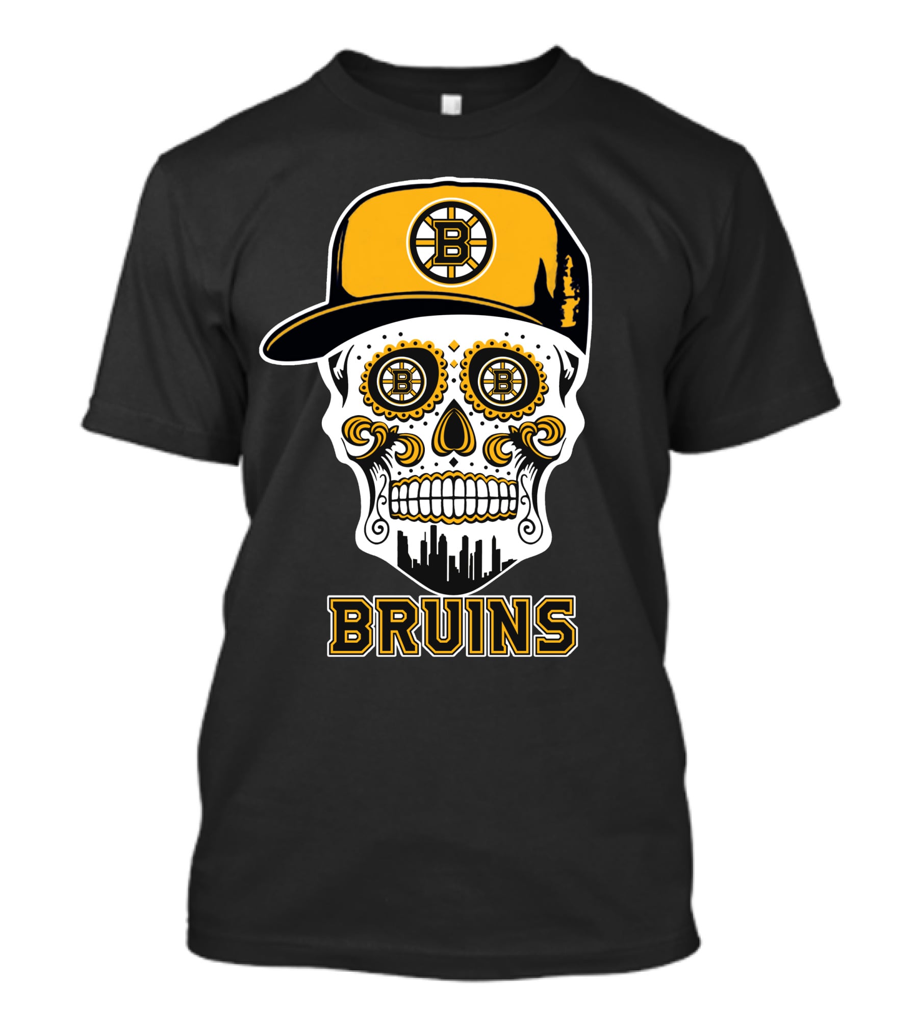 Boston Bruins Skull Iconic Hockey Hat T-Shirt