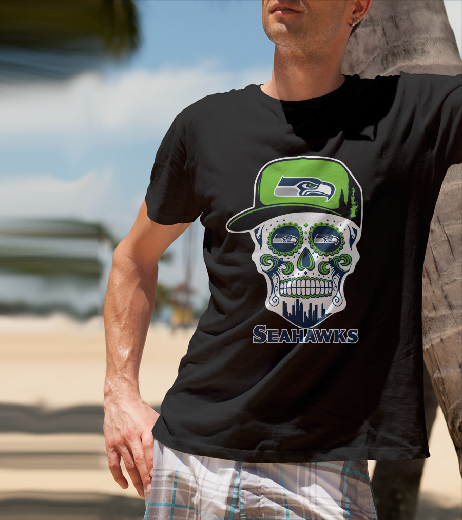 Seattle Seahawks Skull With Hat T-Shirt