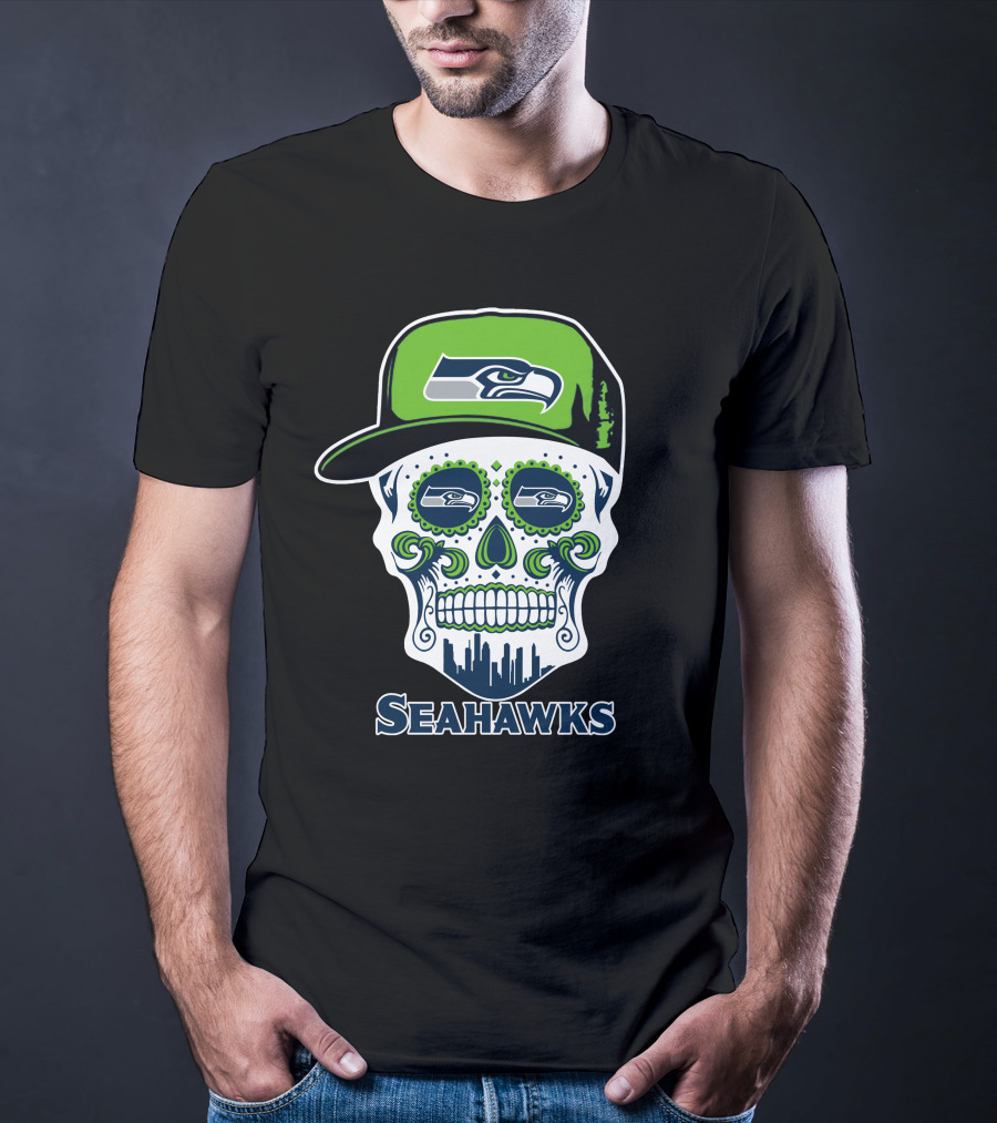 Seattle Seahawks Skull With Hat T-Shirt
