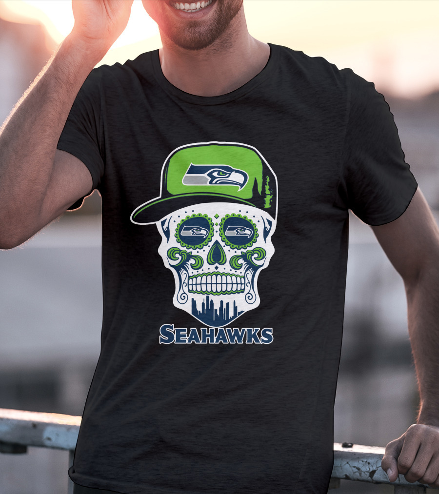 Seattle Seahawks Skull With Hat T-Shirt
