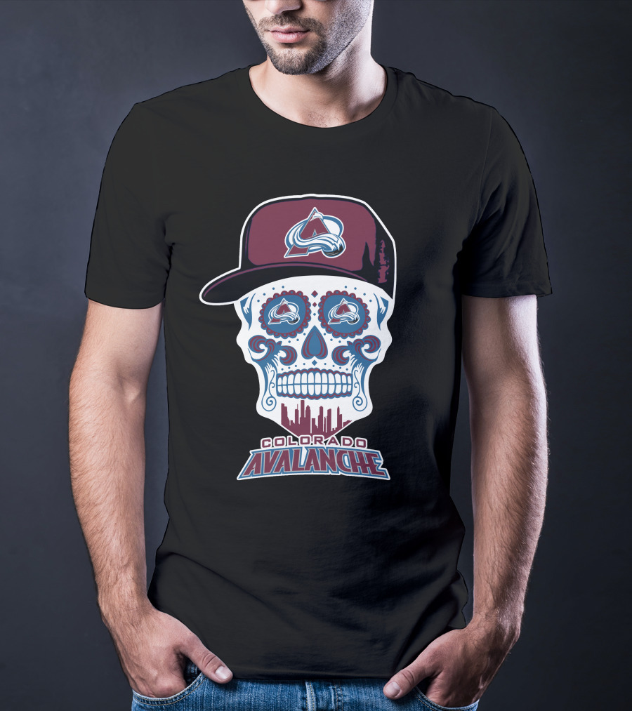 Colorado Avalanche Skull Cityscape Ice Hockey Humor T-Shirt
