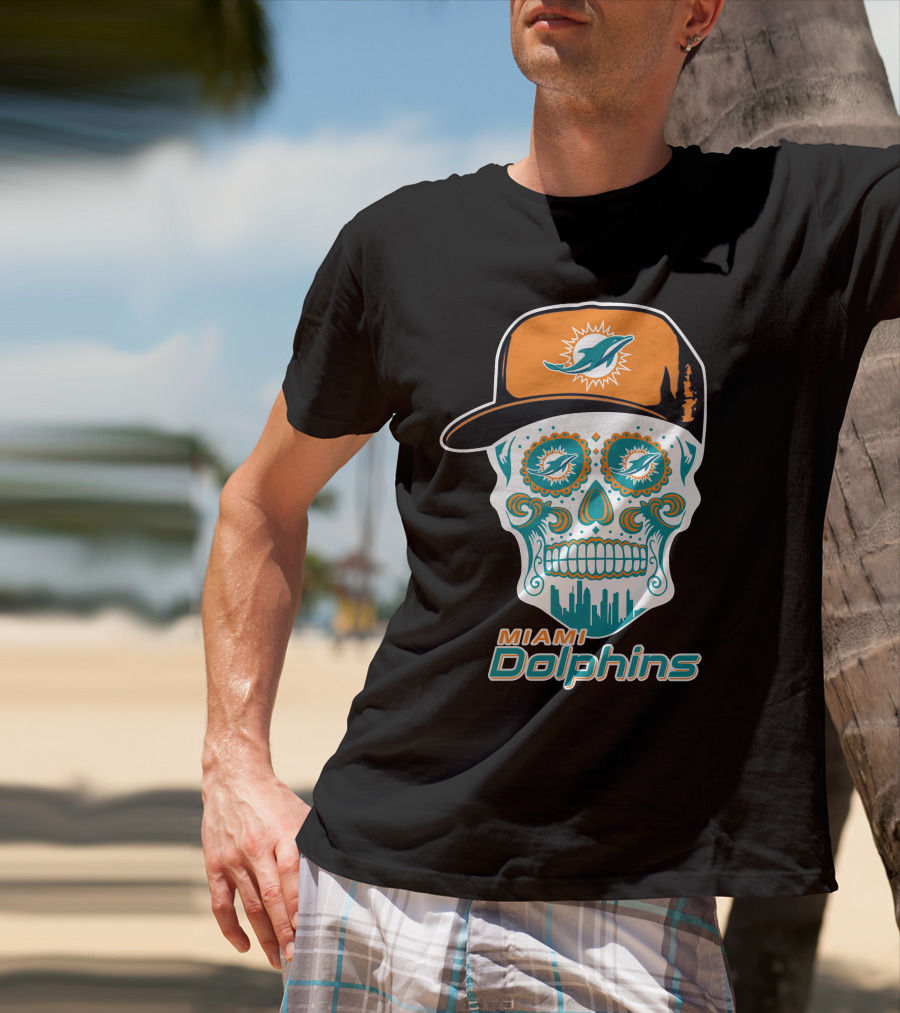 Miami Dolphins Skull With Hat T-Shirt