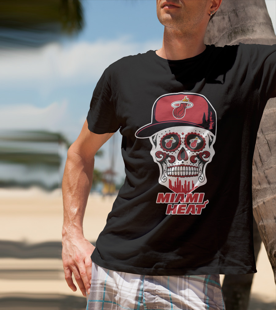 Miami Heat Skull With Basketball Logo And Cap T-Shirt
