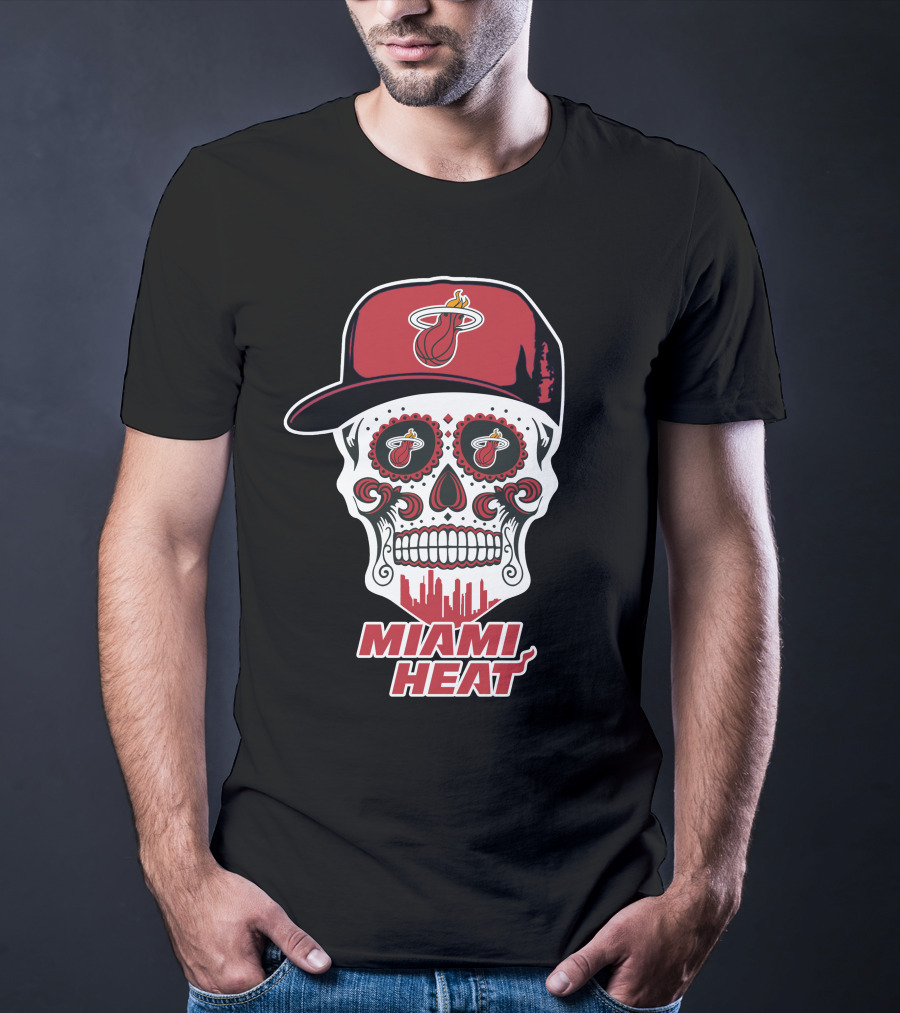 Miami Heat Skull With Basketball Logo And Cap T-Shirt