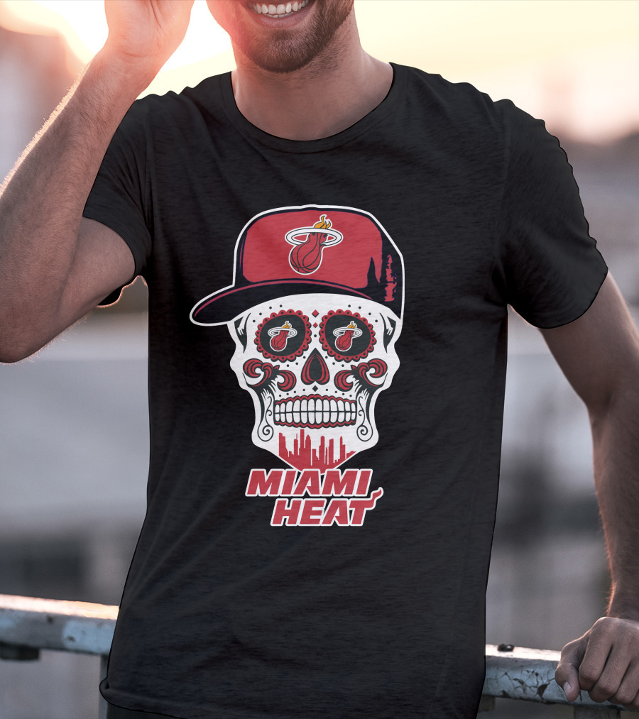 Miami Heat Skull With Basketball Logo And Cap T-Shirt