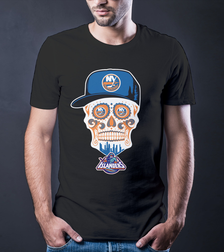 Ny Islanders Skull Logo With Cap And Cityscape T-Shirt