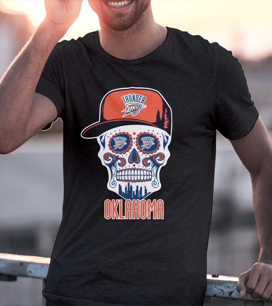 Oklahoma City Thunder Skull Cap Design With Okc T-Shirt