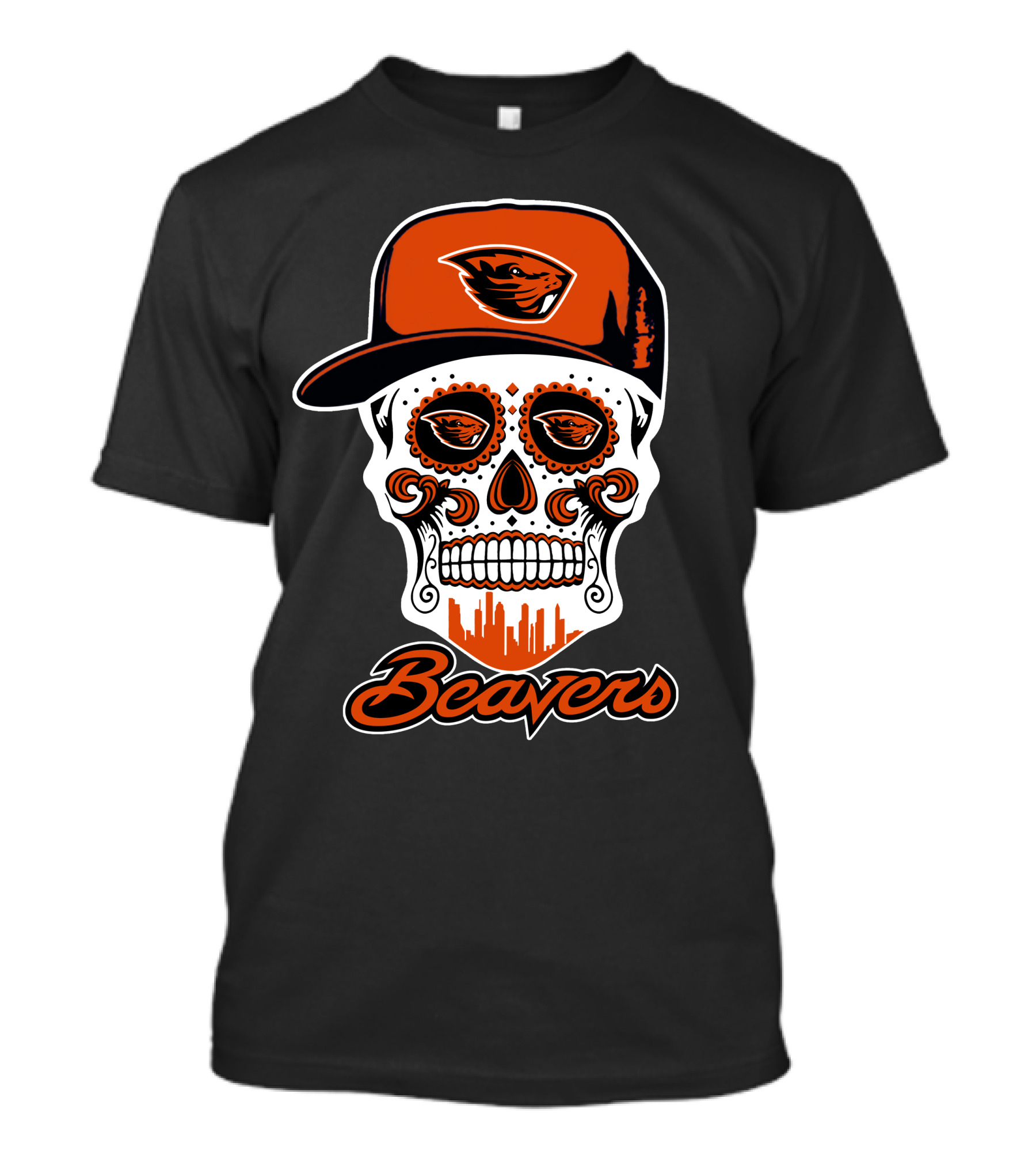 Oregon State Beavers Skull With Cap And Beavers T-Shirt
