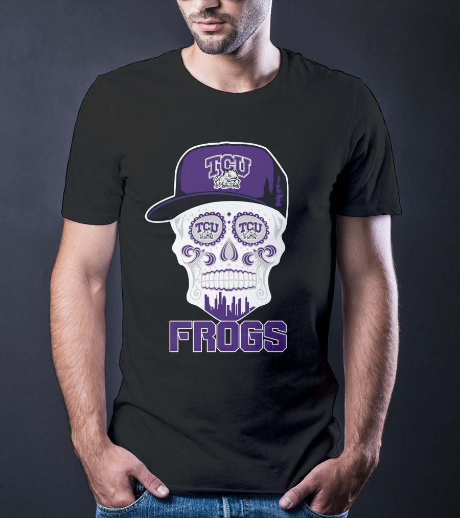 Tcu Horned Frogs Skull With Hat And City Skyline T-Shirt