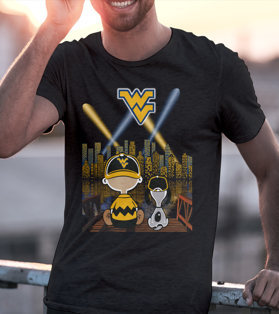 Wv Mountaineers City By Night Charlie Snoopy Skyline Lights T-Shirt