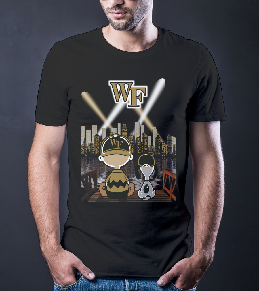 Wake Forest Peanuts Characters Cityscape Night Scene T-Shirt