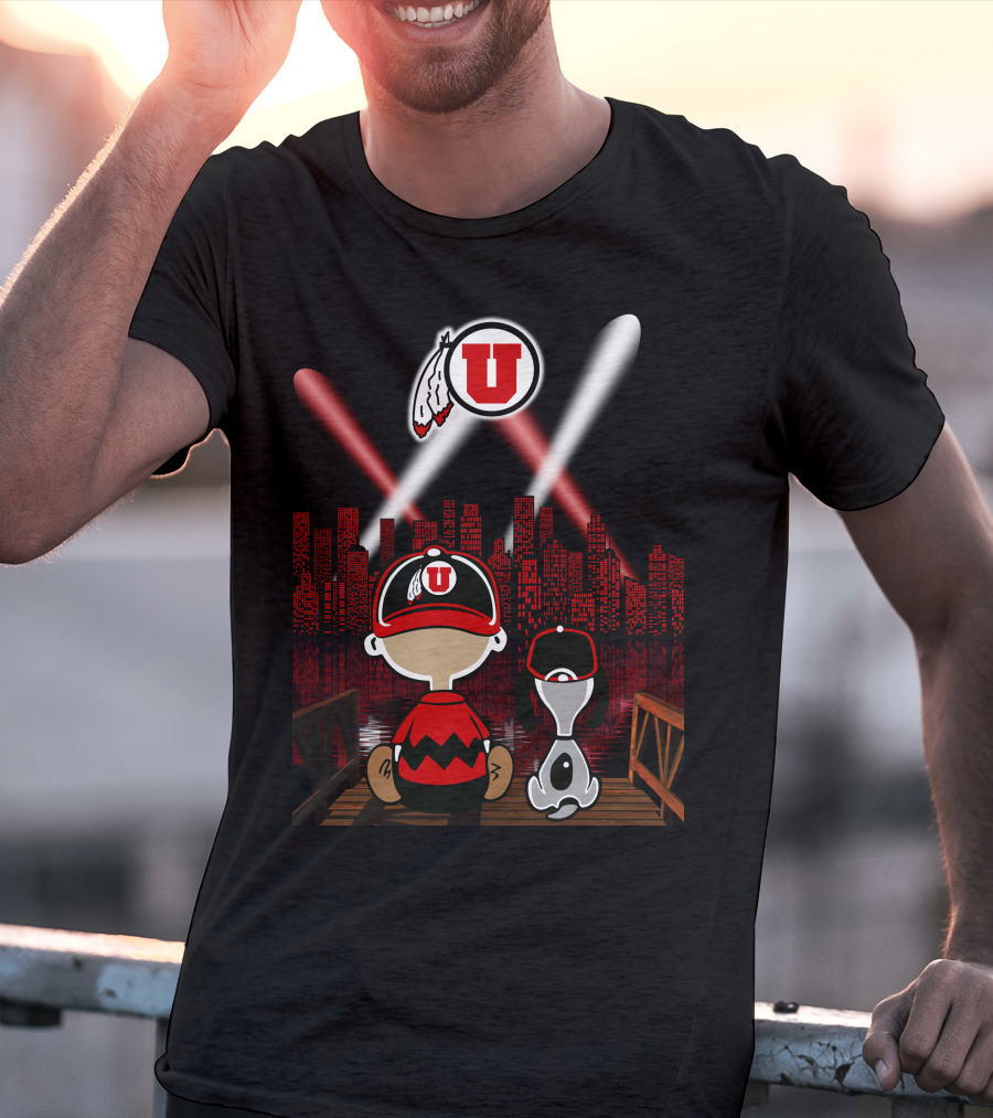 Utah Utes City Skyline Night Scene With Cartoon Characters T-Shirt