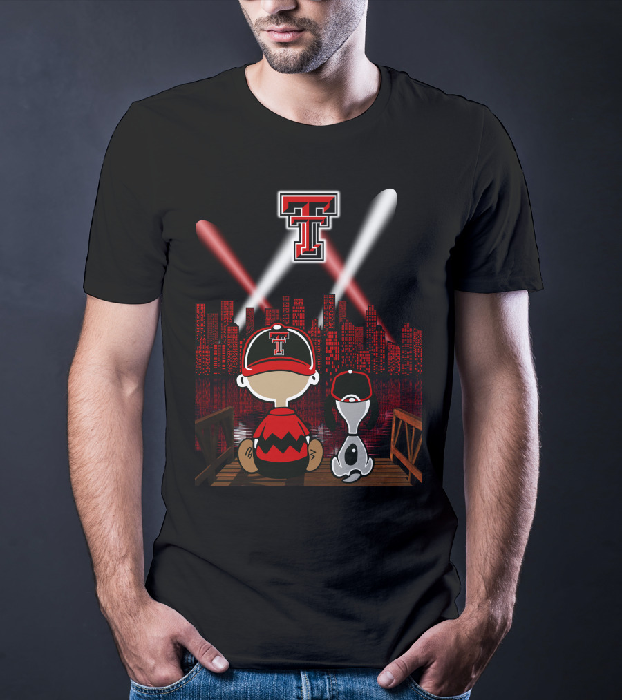 Texas Tech Red Raiders Cityscape Night Adventure With Iconic Characters T-Shirt