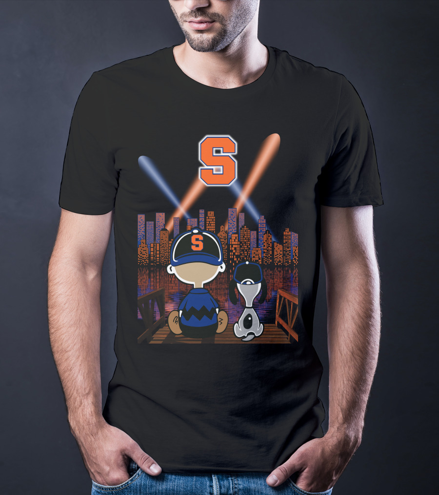 Syracuse Orange City Night Skyline With Baseball Cap And Letter S T-Shirt
