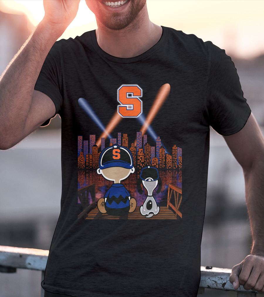 Syracuse Orange City Night Skyline With Baseball Cap And Letter S T-Shirt
