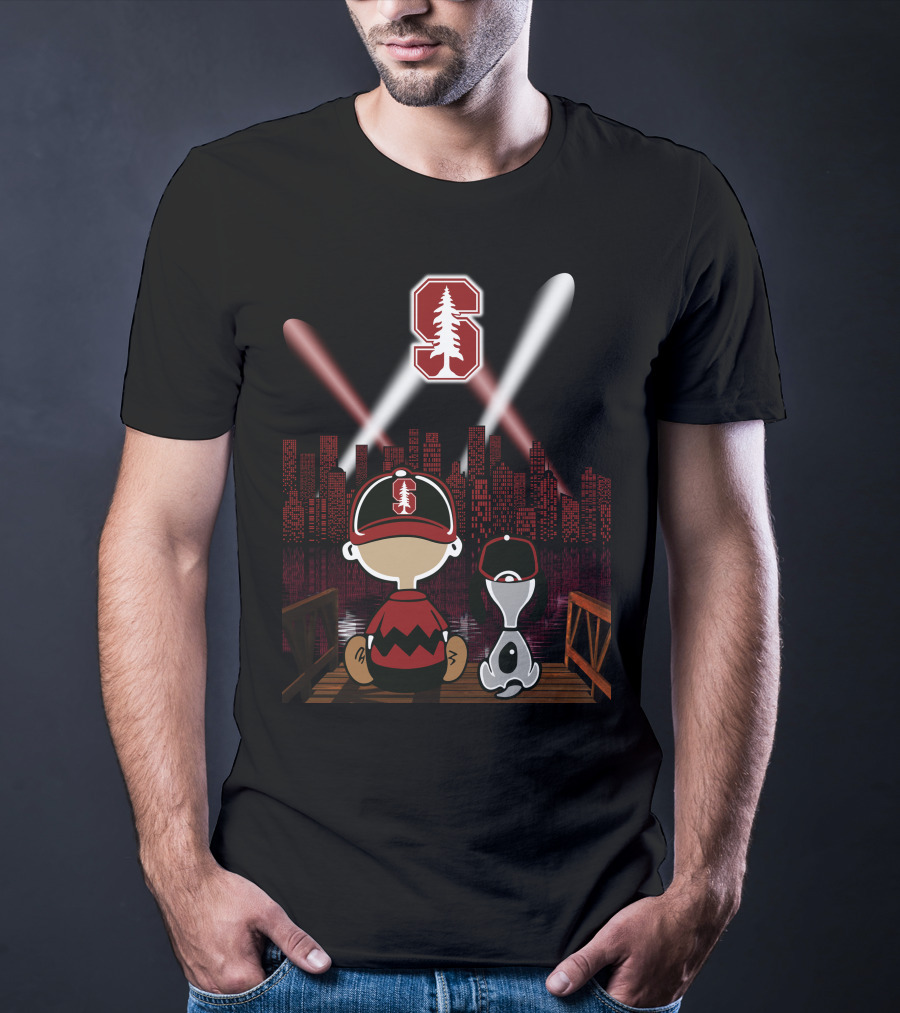 Stanford Cardinal City Night Skyline Peanuts Characters T-Shirt