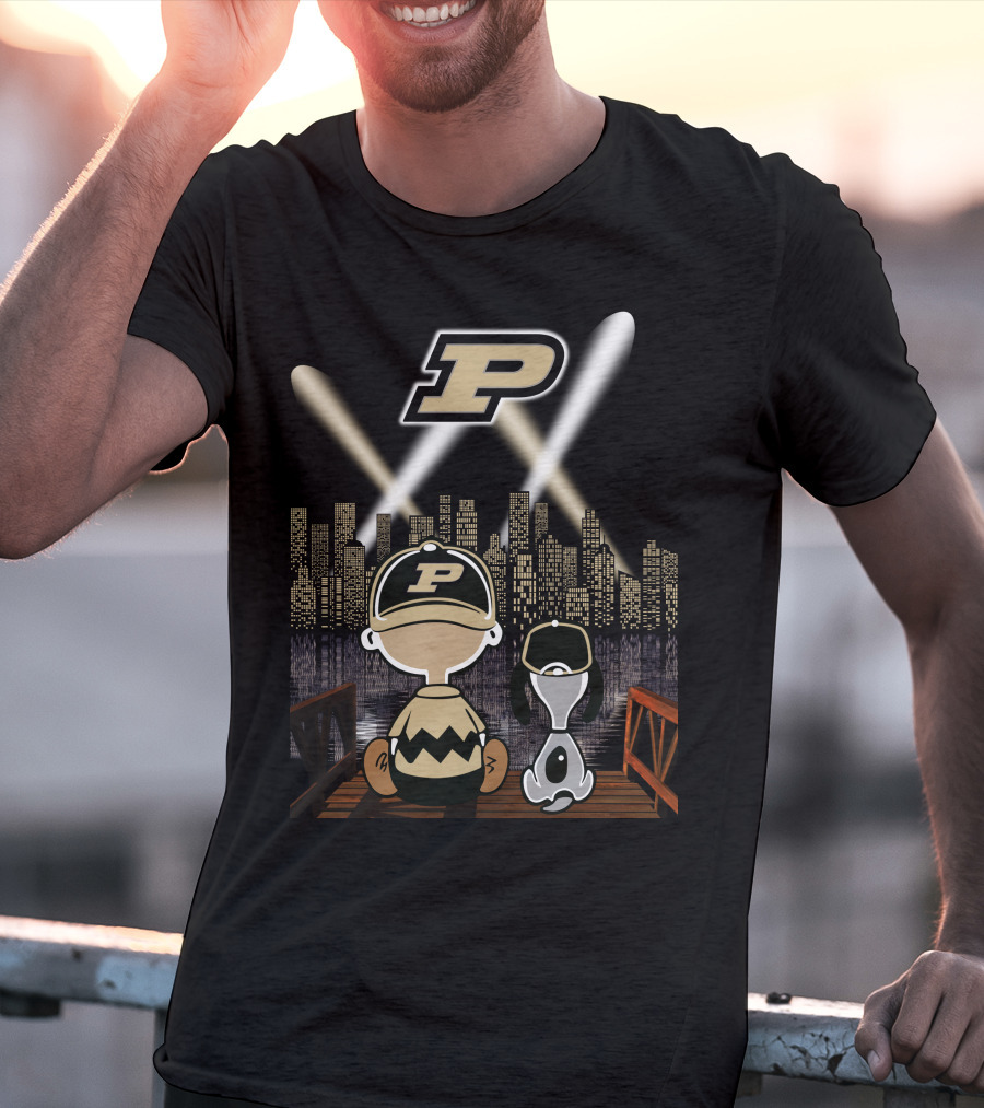 Purdue Boilermakers City Skyline With Iconic Characters And P T-Shirt
