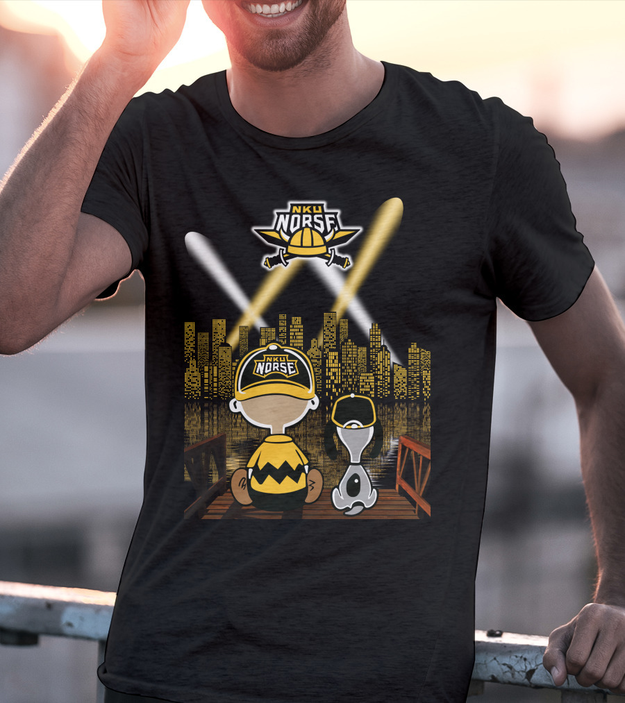 Nku Norse Skyline Fans With Dog At Night In Northern Kentucky City T-Shirt