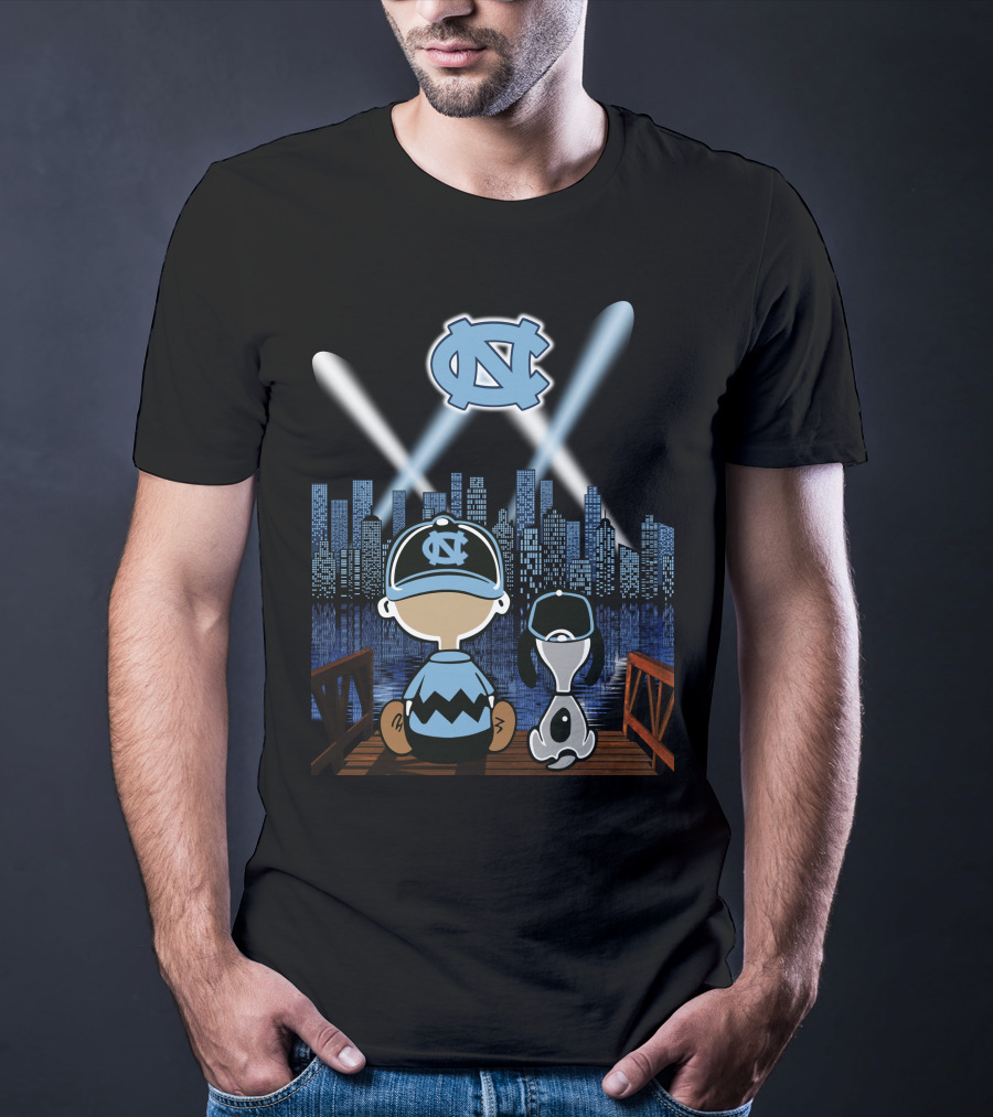 North Carolina Tar Heels City Skyline At Night With Iconic Characters T-Shirt