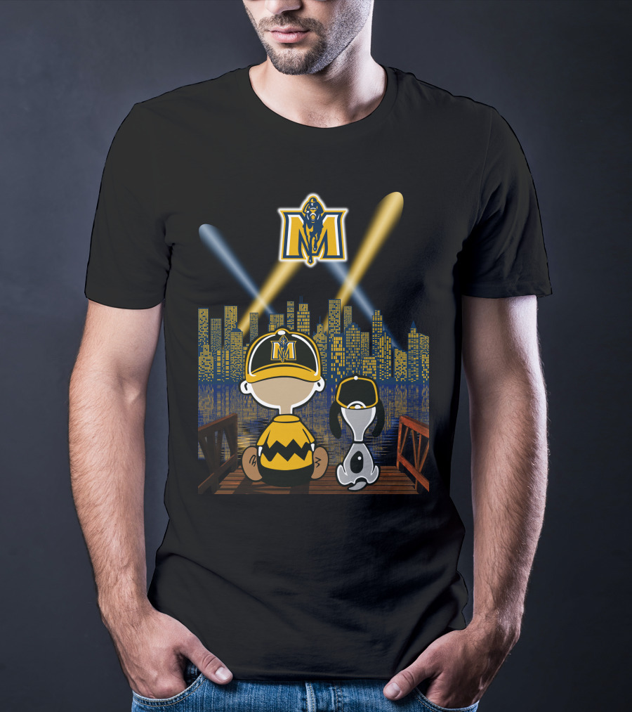 Murray State Racers City Night Skyline With Mascot And Cartoon Characters T-Shirt