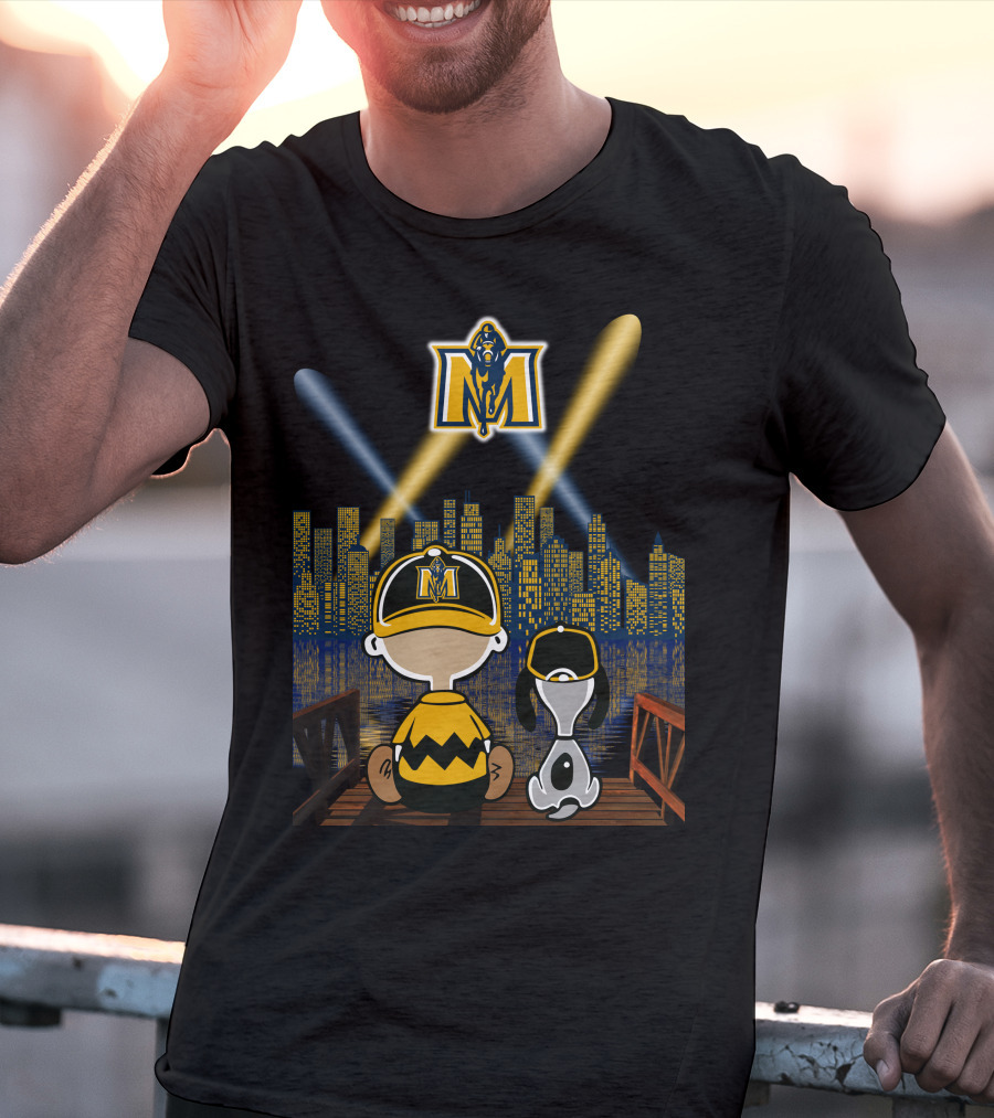 Murray State Racers City Night Skyline With Mascot And Cartoon Characters T-Shirt