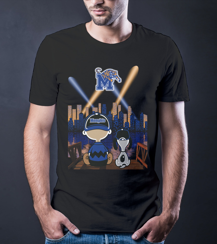 Memphis Tigers Skyline Night With Fans And Mascot Scene T-Shirt