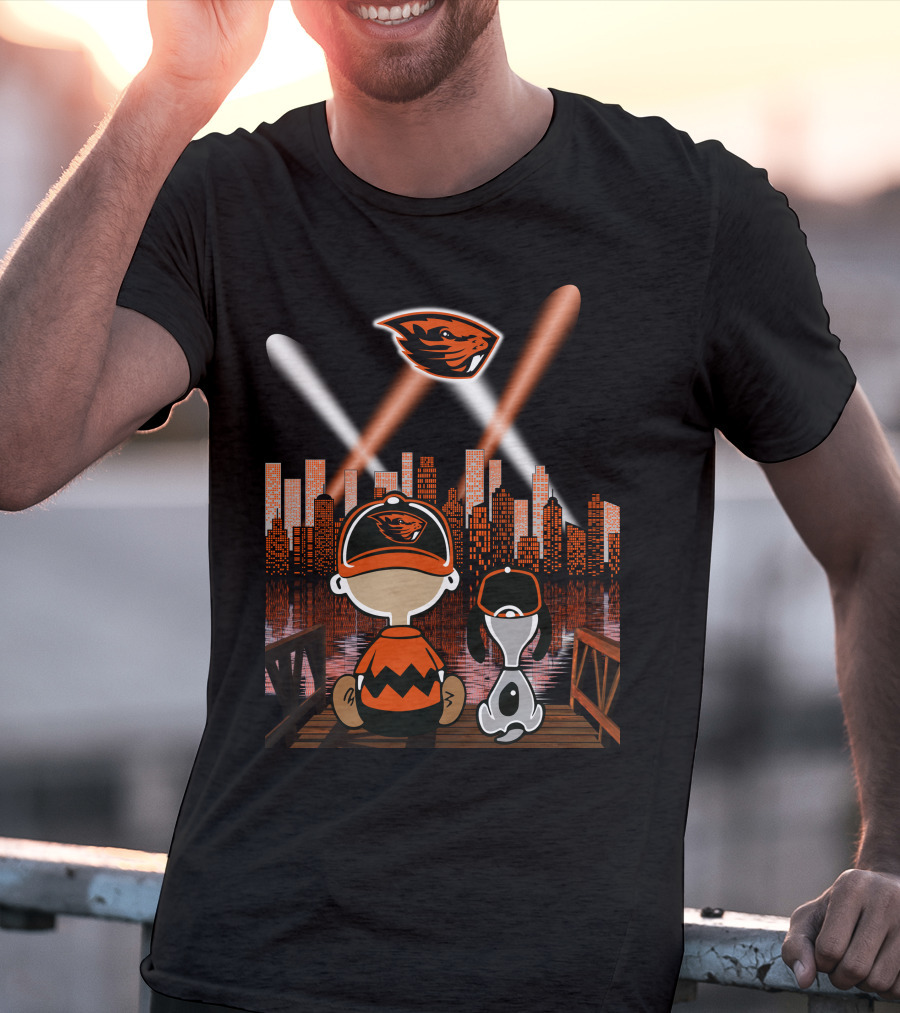 Oregon State Beavers City Skyline Night Lights Peanuts Character Scene T-Shirt