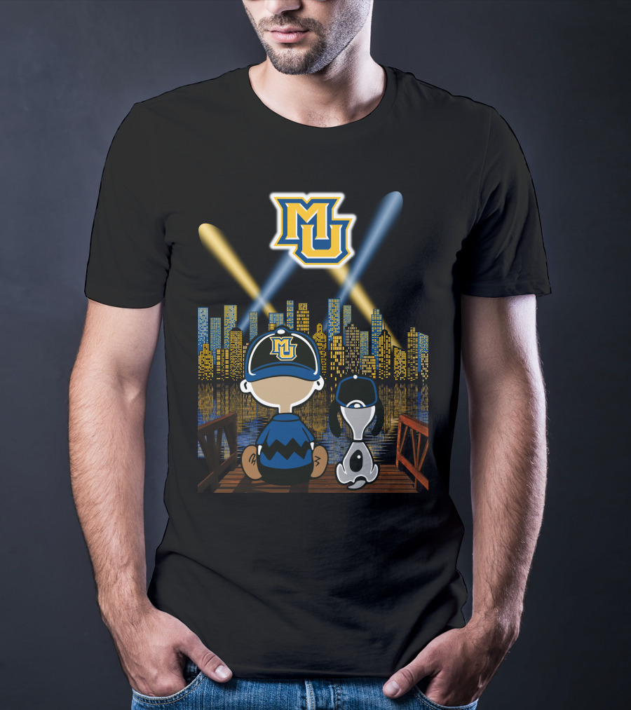 Mu Marquette Golden Eagles Cityscape Night Skyline With Baseball Cap Duo T-Shirt