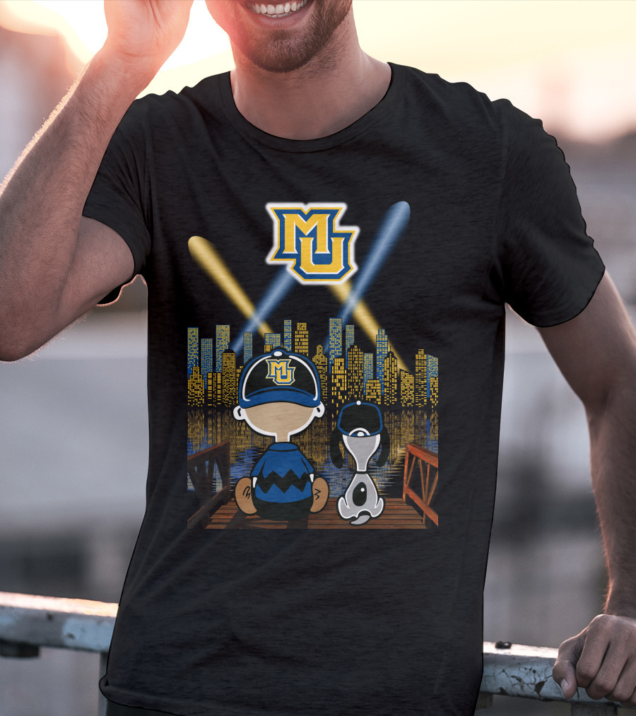 Mu Marquette Golden Eagles Cityscape Night Skyline With Baseball Cap Duo T-Shirt