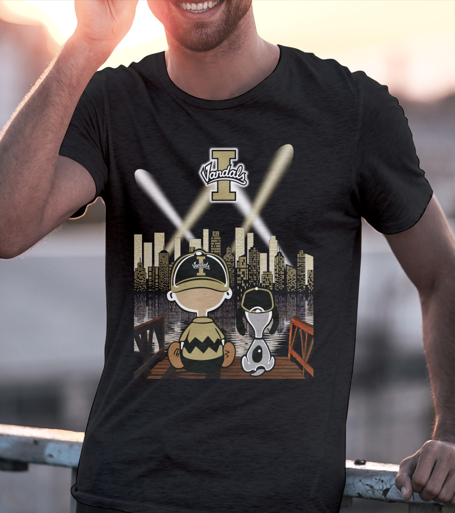 Vandals Idaho City Skyline At Night With Cartoon Characters T-Shirt
