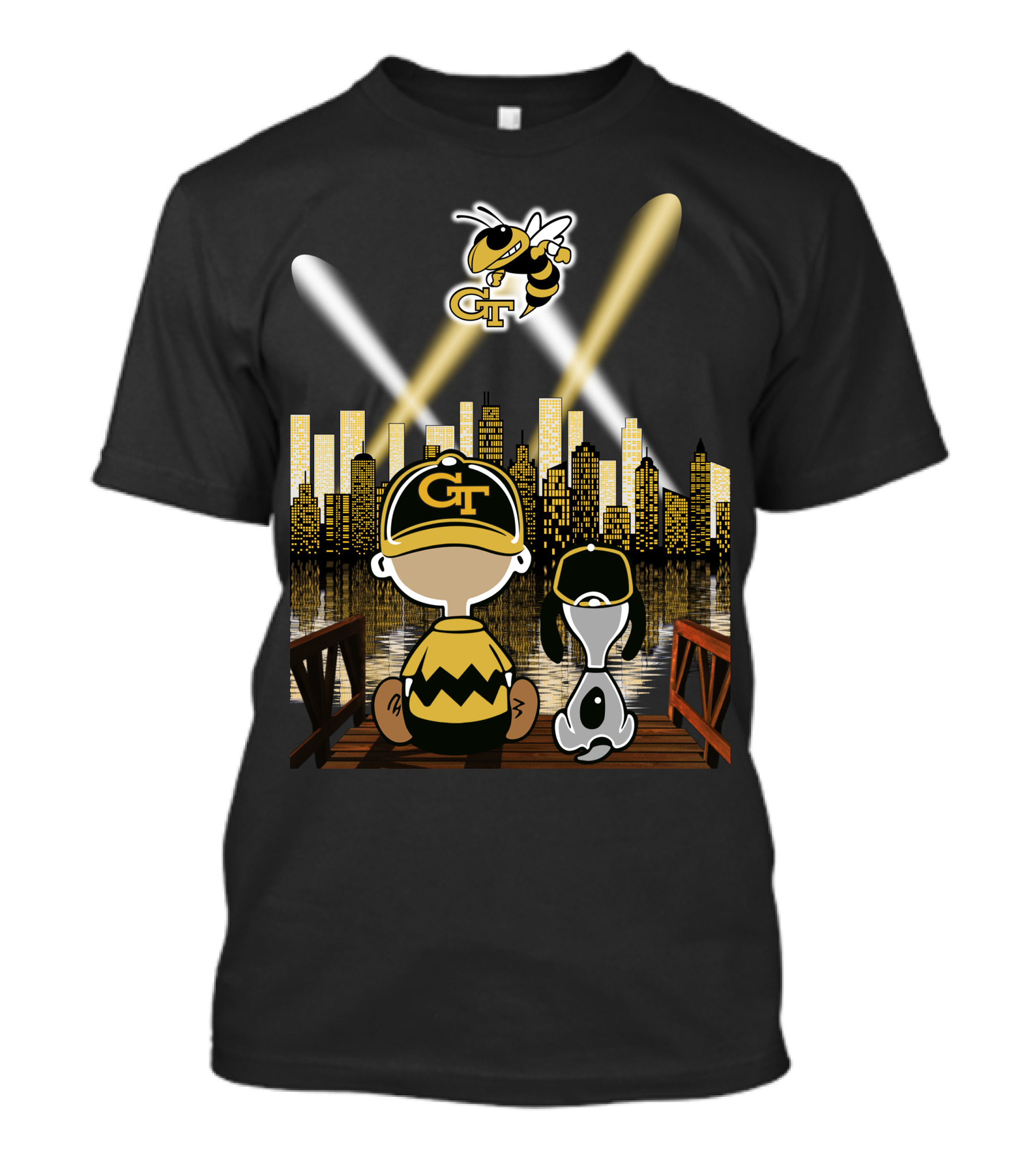 Georgia Tech Yellow Jackets City Skyline Night Reflections T-Shirt