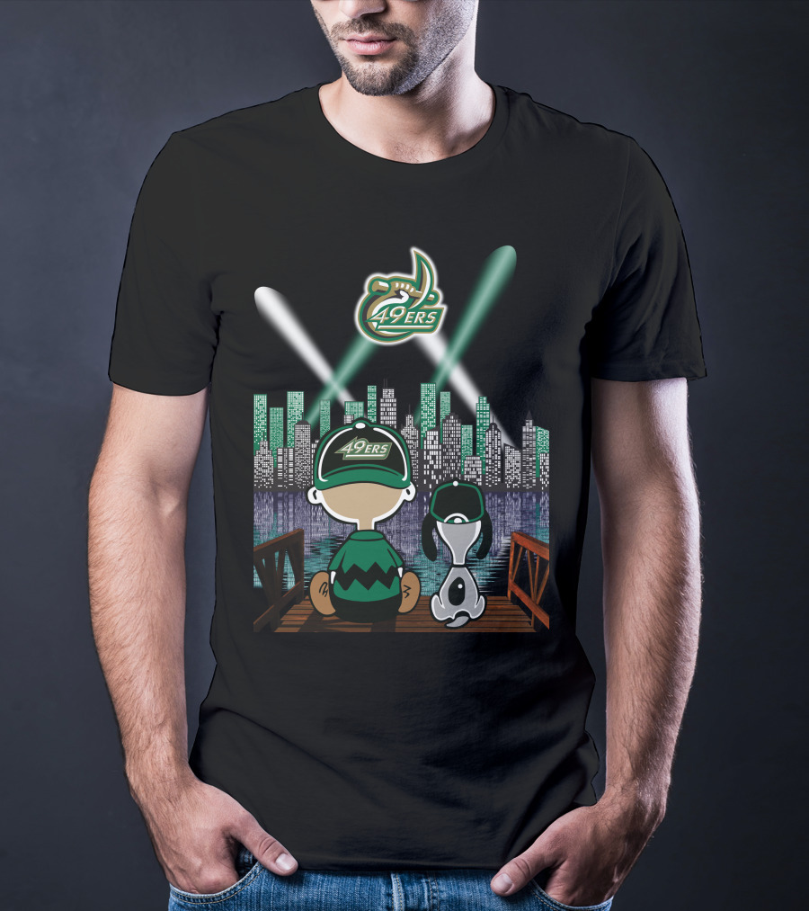 Charlotte 49ers City By Night Lights With Skyline And Characters T-Shirt