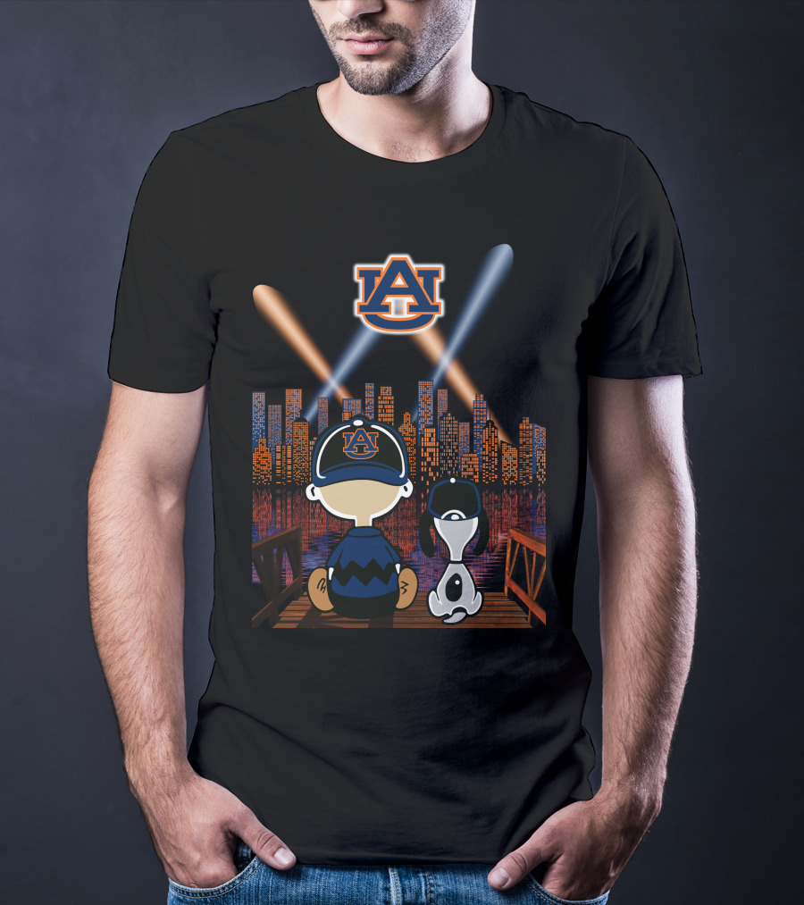 Auburn Tigers 92 Cityscape Night With Characters And Skyline T-Shirt